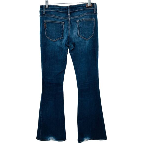 Paige Canyon Medium Dark Blue Wash Flare Leg Low Rise Denim Jeans W28 - Picture 3 of 14